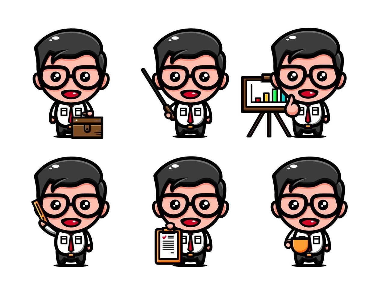 cute business man character design set themed works in the office vector