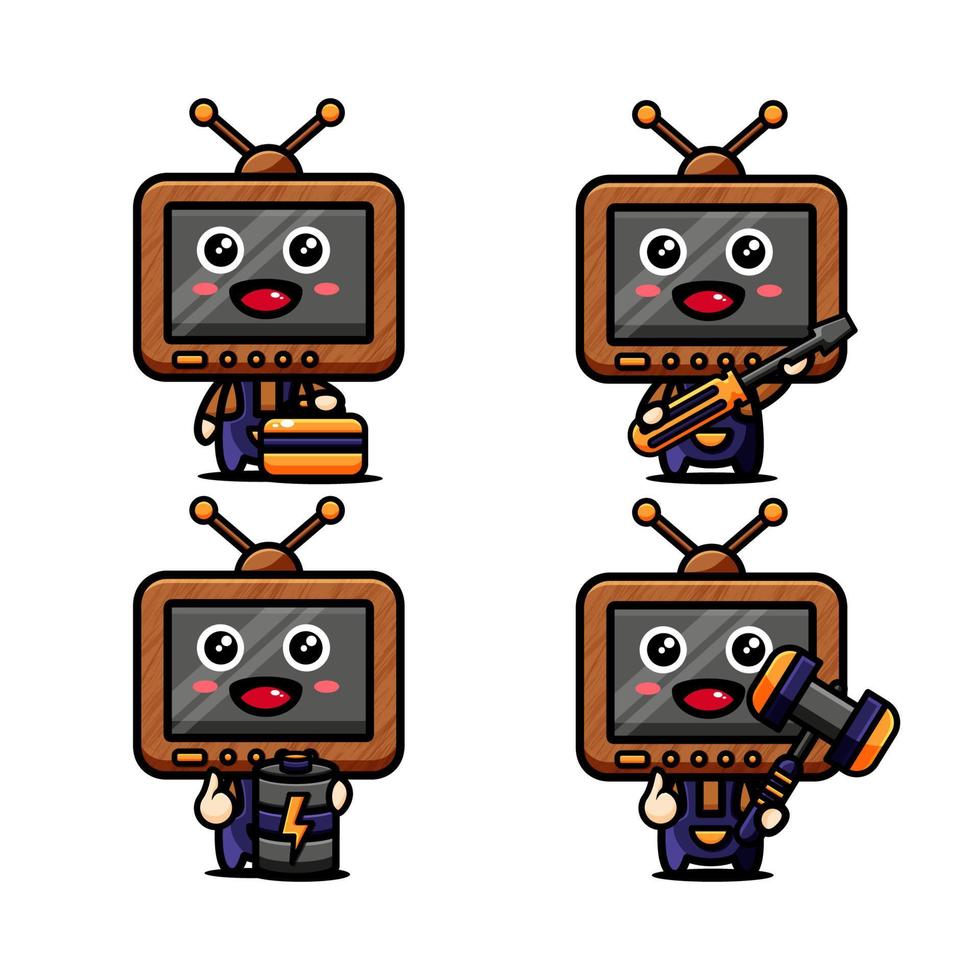 cute monitor character design set themed mechanical vector