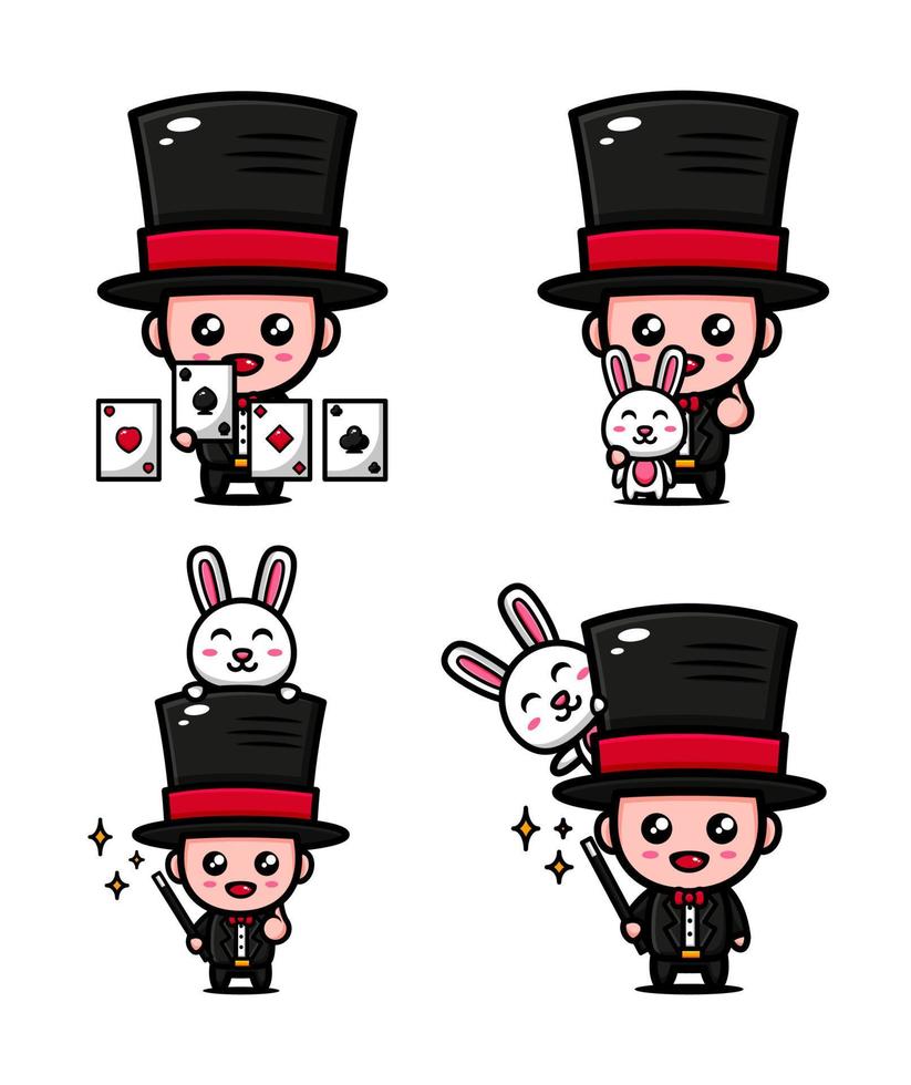 cute magician character design themed playing magic with bunny vector