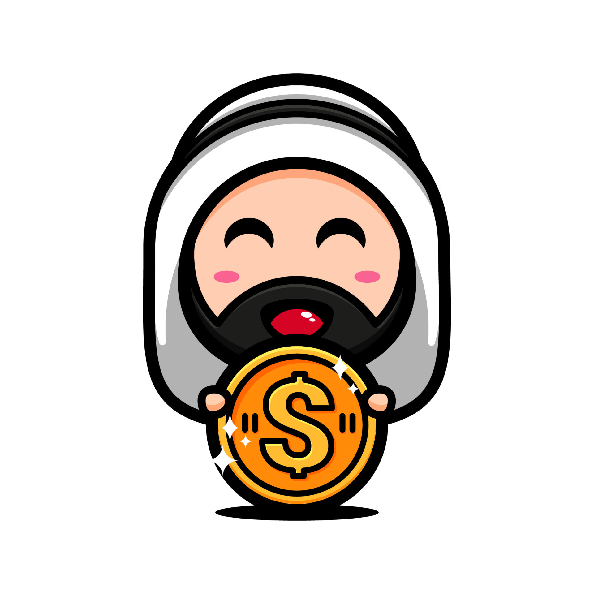 Cute muslim character design themed rich man. Islamic character cartoon  7503848 Vector Art at Vecteezy