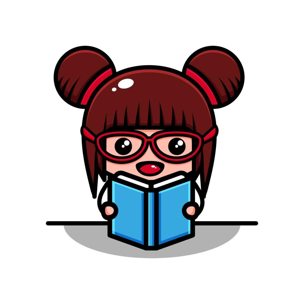 lindo libro de lectura temático de diseño de personajes de niña estudiante vector