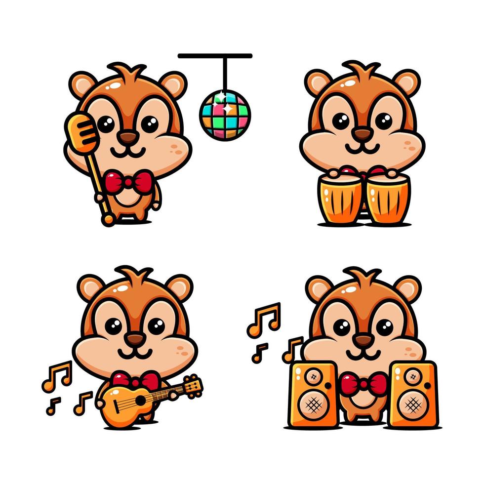 cute musician squirrel character design set themed music concert vector