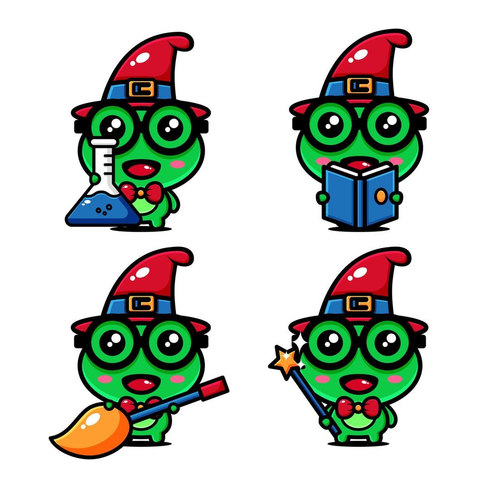 cute witch frog character design themed the world of witch vector