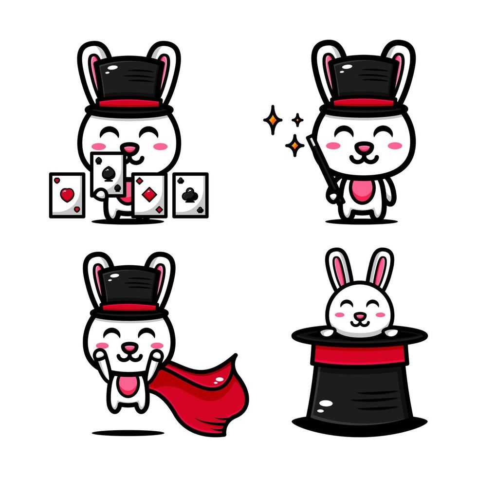 cute magician bunny character design themed playing magic cards vector