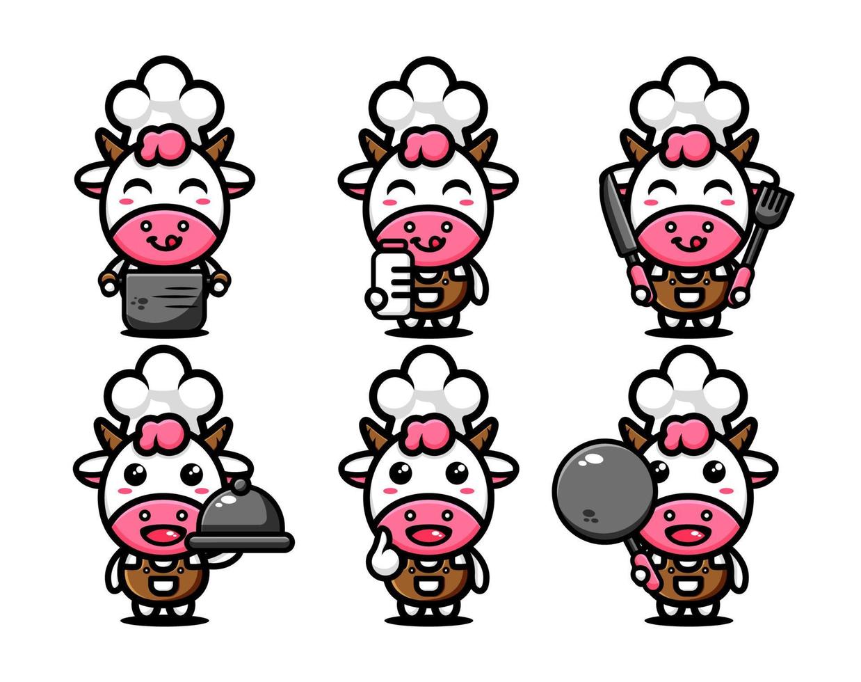 cute cow character design set themed chef vector