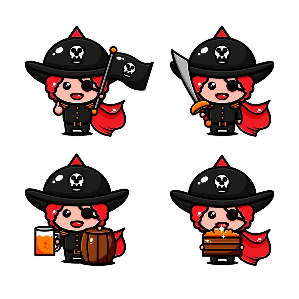 linda aventura temática de diseño de personajes de piratas buscando un tesoro vector