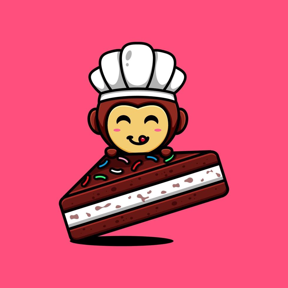 lindo diseño de personajes de mono delicioso pastel de crema de chocolate temático vector
