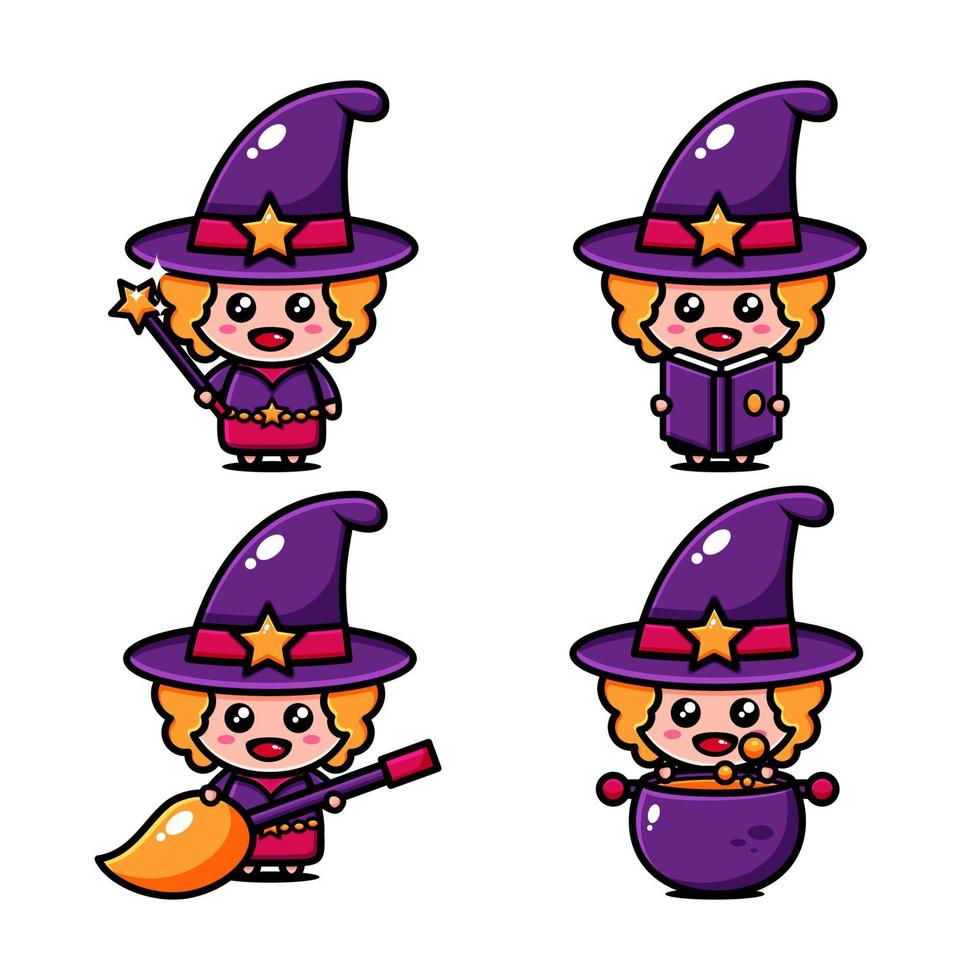 cute little witch character design themed the world of witch vector