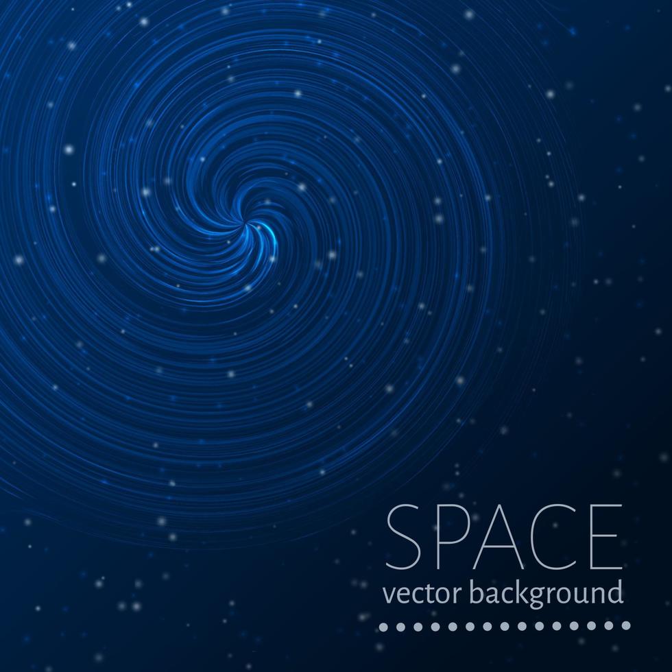 Blue space background. Glowing spiral and sparkling particles. Futuristic vector illustration. Easy to edit design template.