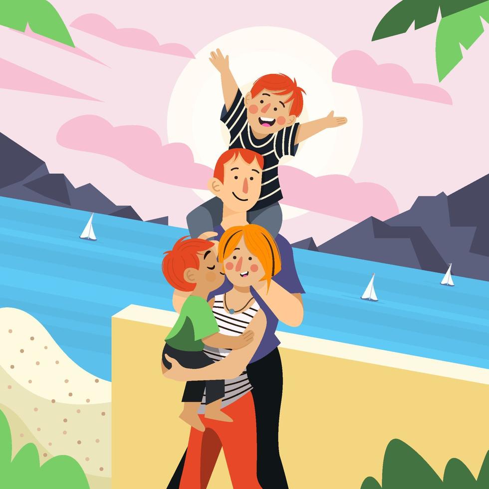 viaje de vacaciones familiares al concepto de playa vector