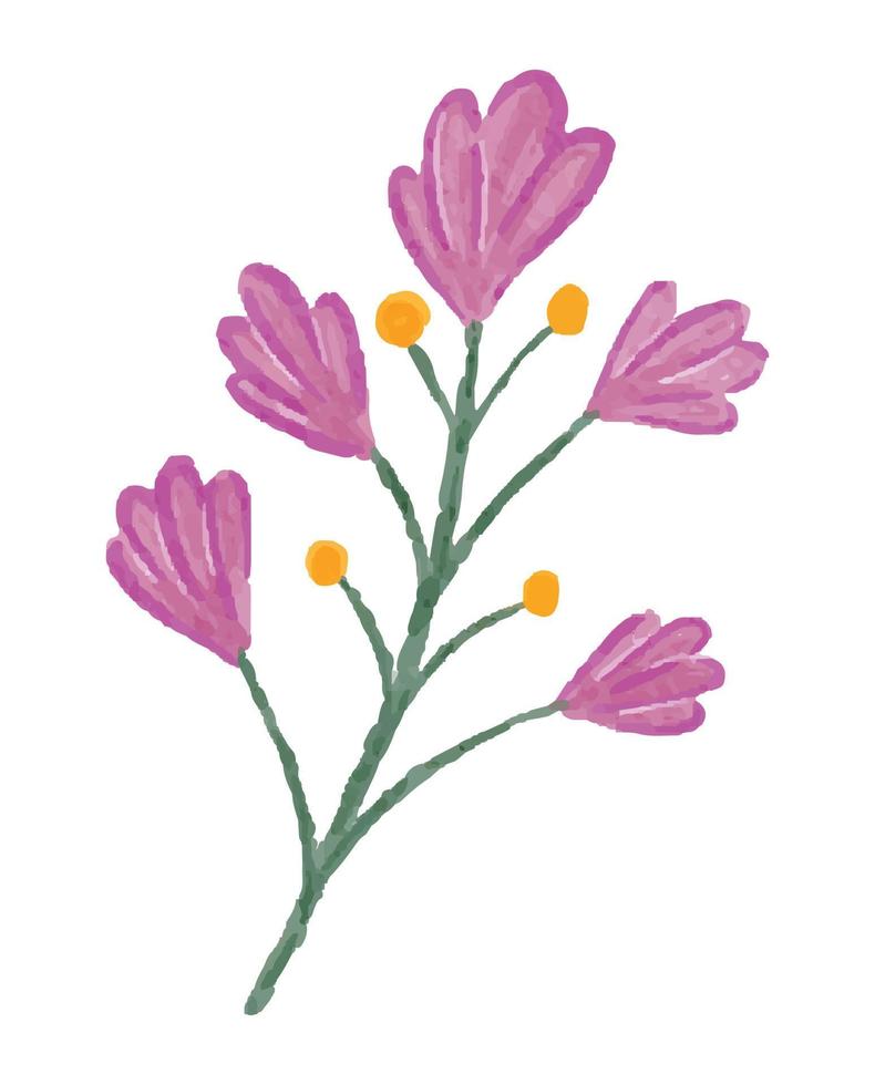 Watercolor Illustration of Branch and Wildflower vector