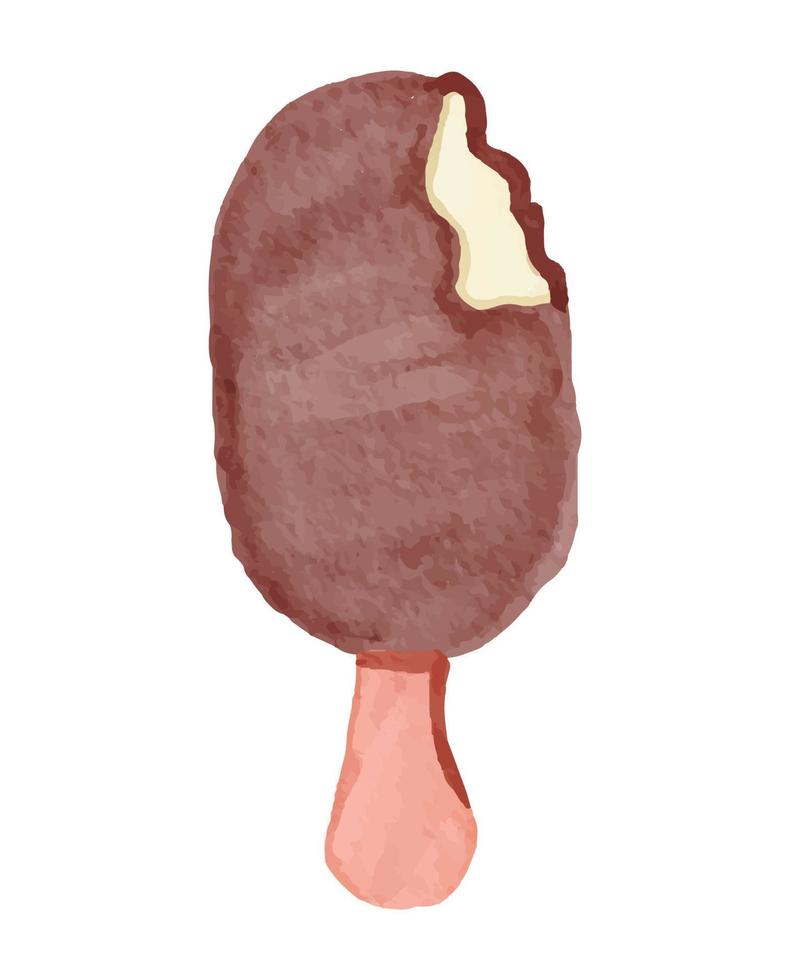 ilustración de palo de helado de chocolate mordido con estilo acuarela vector