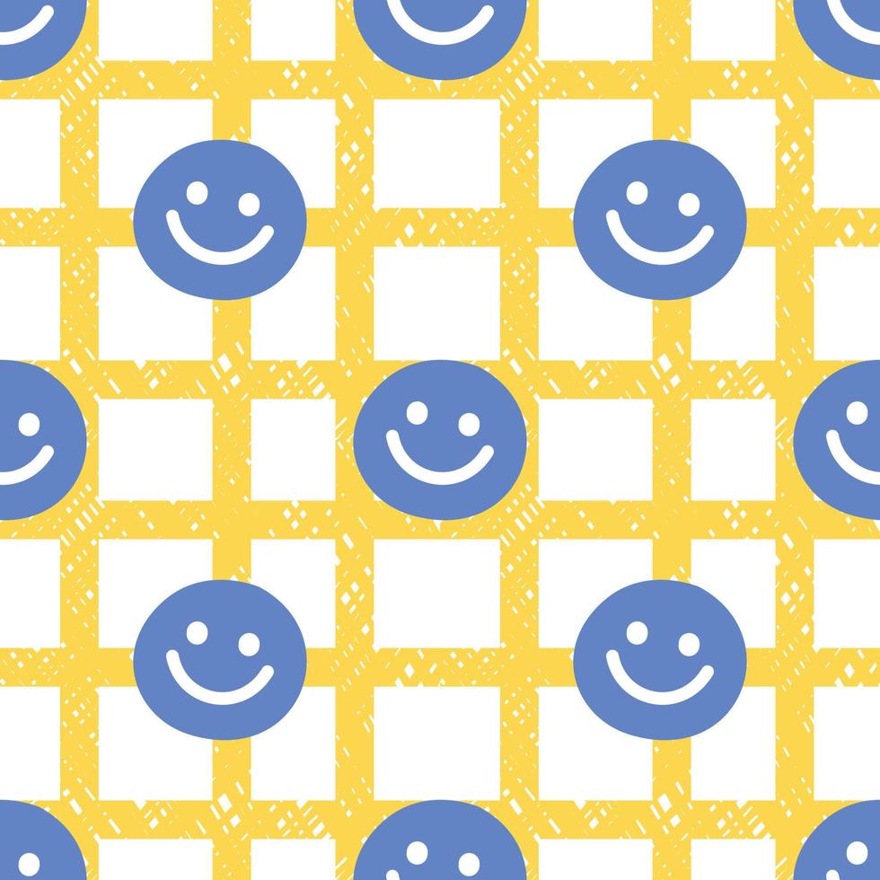 Seamless wallpaper with smiley faces. Decorate pillows, curtains, bottles, bedding, blankets, walls, wrapping paper or fabric patterns. Hand drawn vector. vector