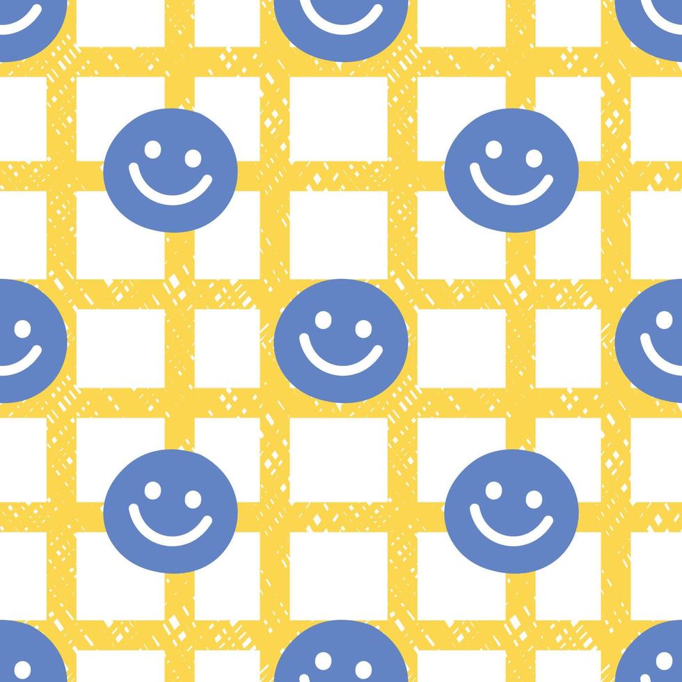 Seamless wallpaper with smiley faces. Decorate pillows, curtains, bottles, bedding, blankets, walls, wrapping paper or fabric patterns. Hand drawn vector. vector