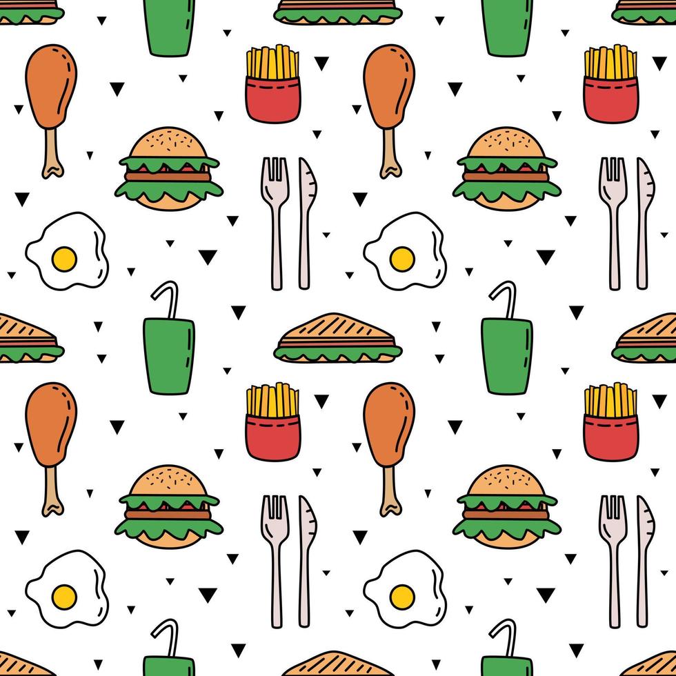 Wrapping paper pattern with fast food. Cartoon vector. Seamless pattern for decoration. vector