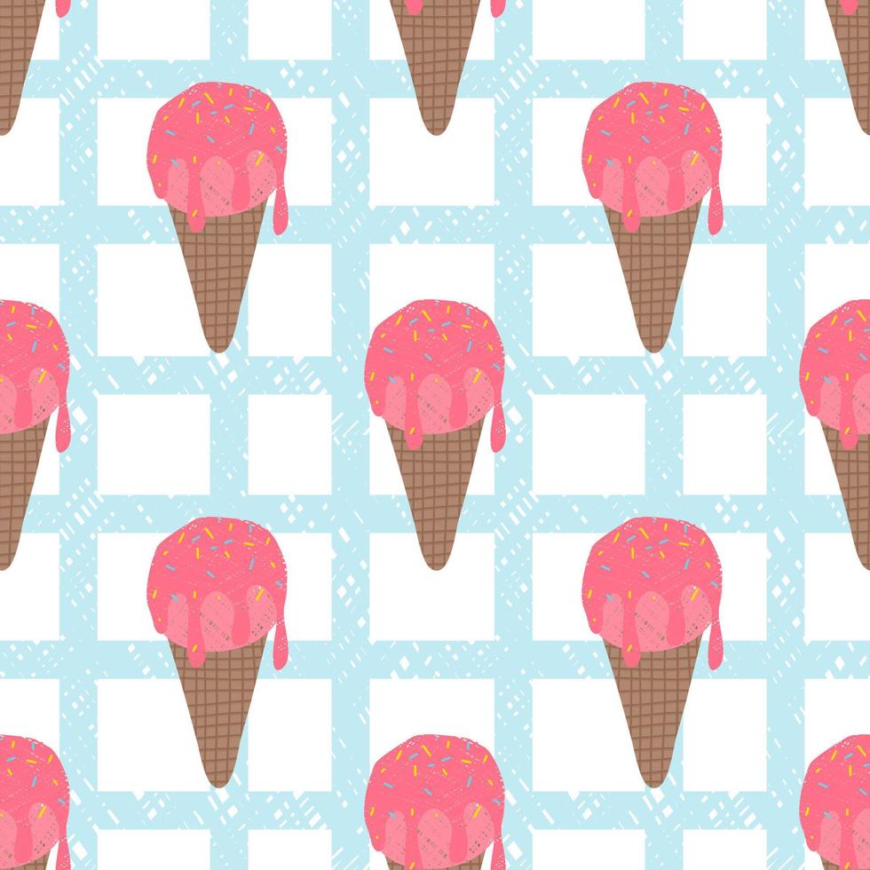 Seamless wallpaper with ice cream. Decorate the pattern of pillows, curtains, bottles, bedding, blankets, walls, wrapping paper or fabric patterns. vector