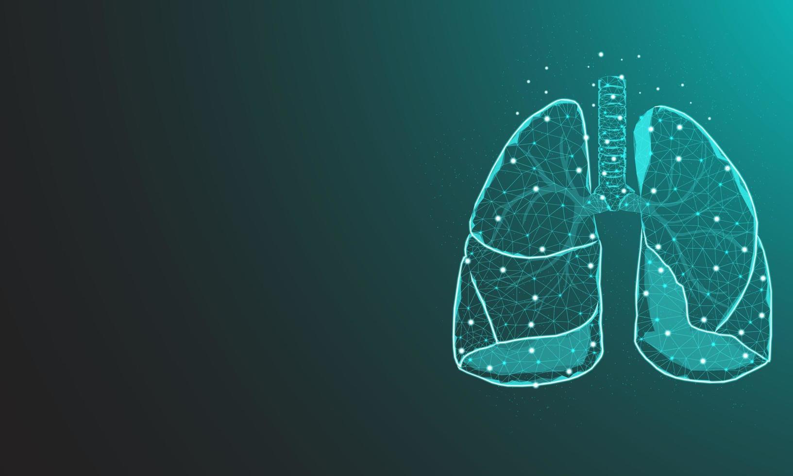 pulmones humanos, anatomía de órganos, filtro de aire biológico, concepto de cuerpo sano, polígono sobre fondo azul neón vector