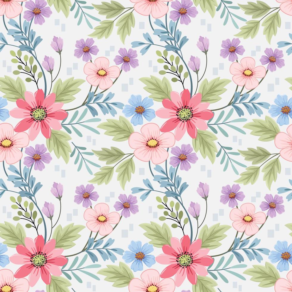 Colorful hand draw flowers seamless pattern. vector