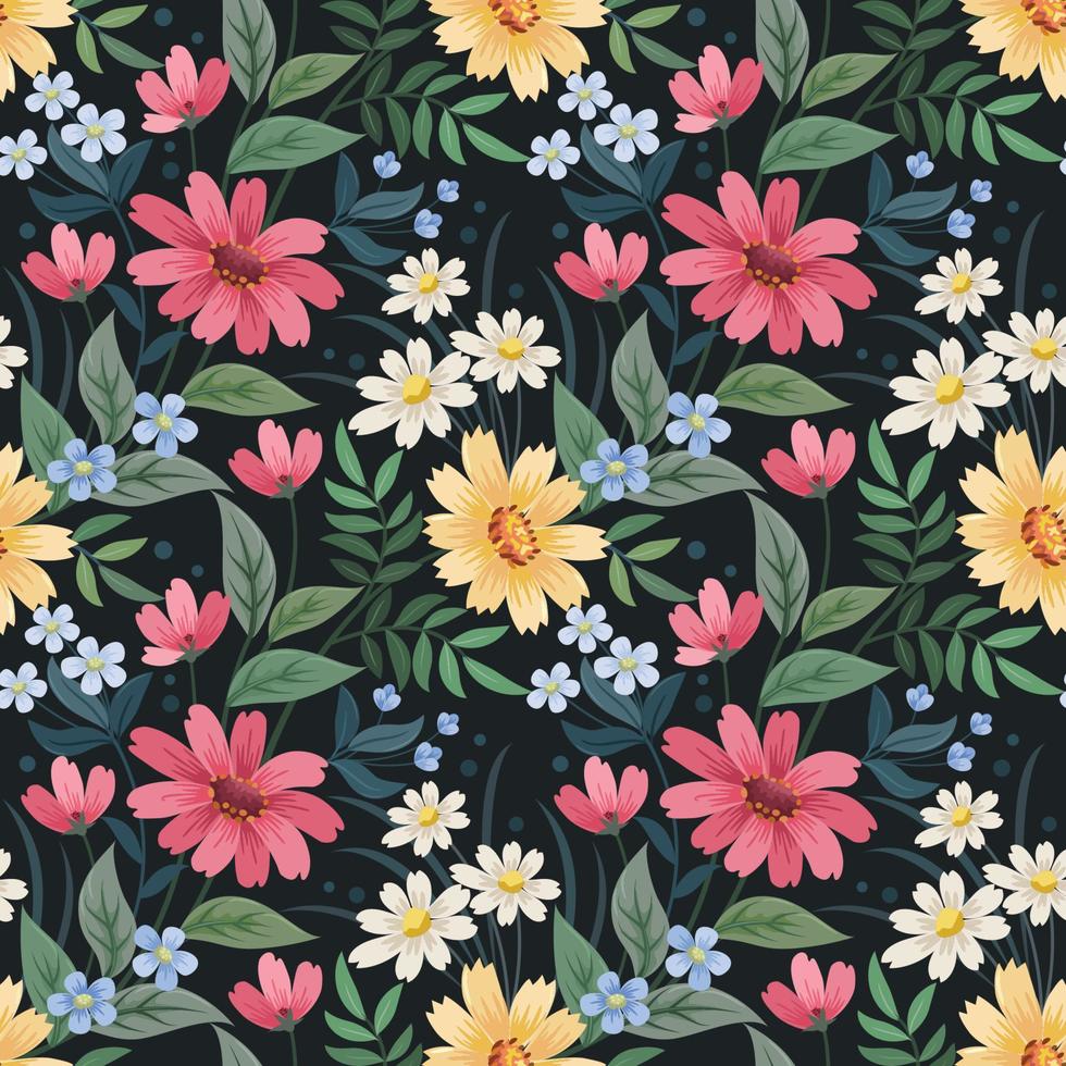 Colorful hand draw flowers seamless pattern. vector