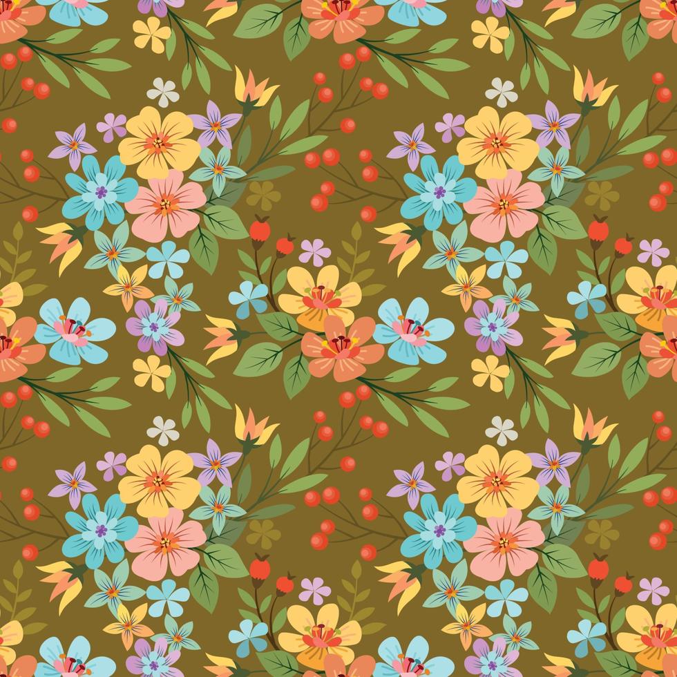 Colorful hand draw flowers seamless pattern. vector