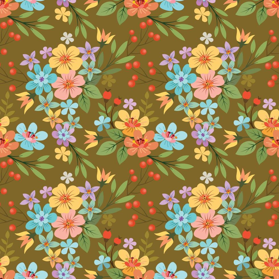 Colorful hand draw flowers seamless pattern. vector