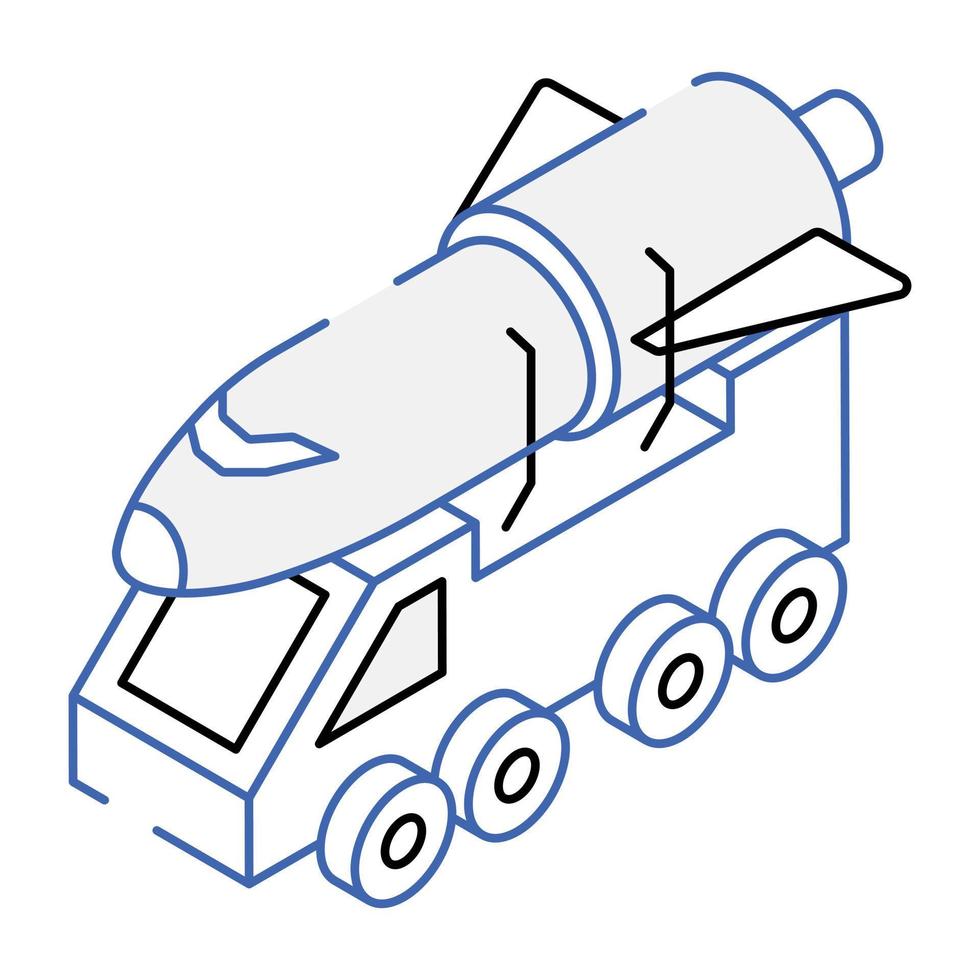 Rocket launcher outline isometric icon, editable design vector