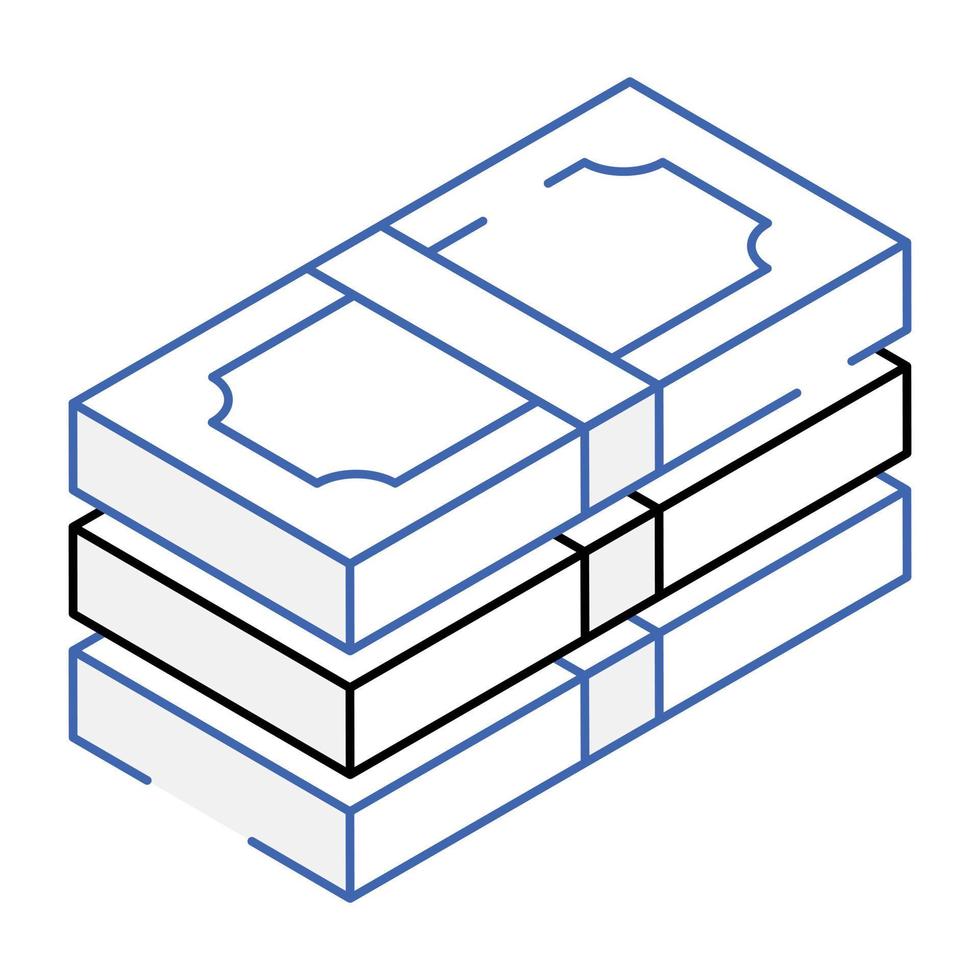 Modern isometric outline icon of a cash vector