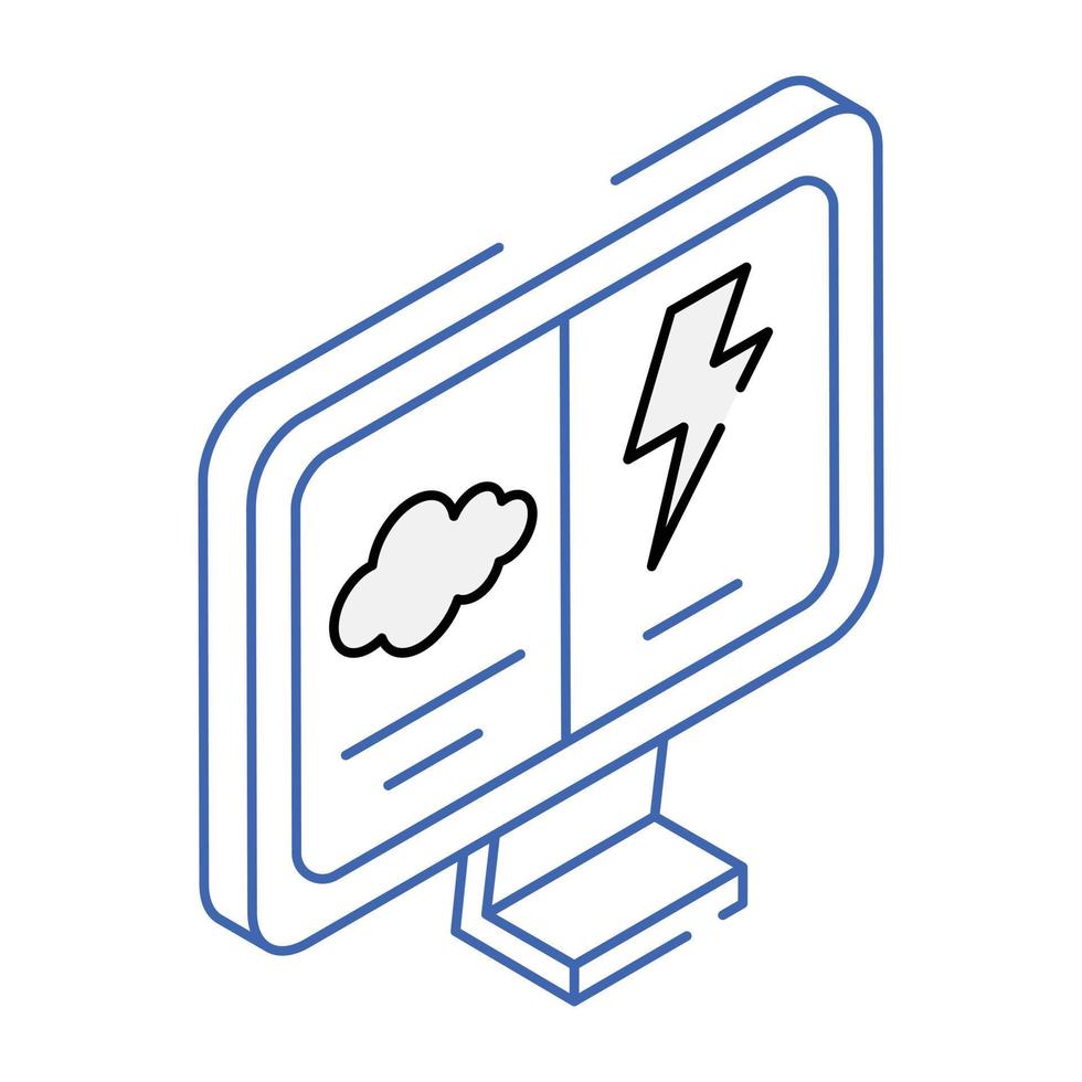 Computer weather online weather check, outline icon vector