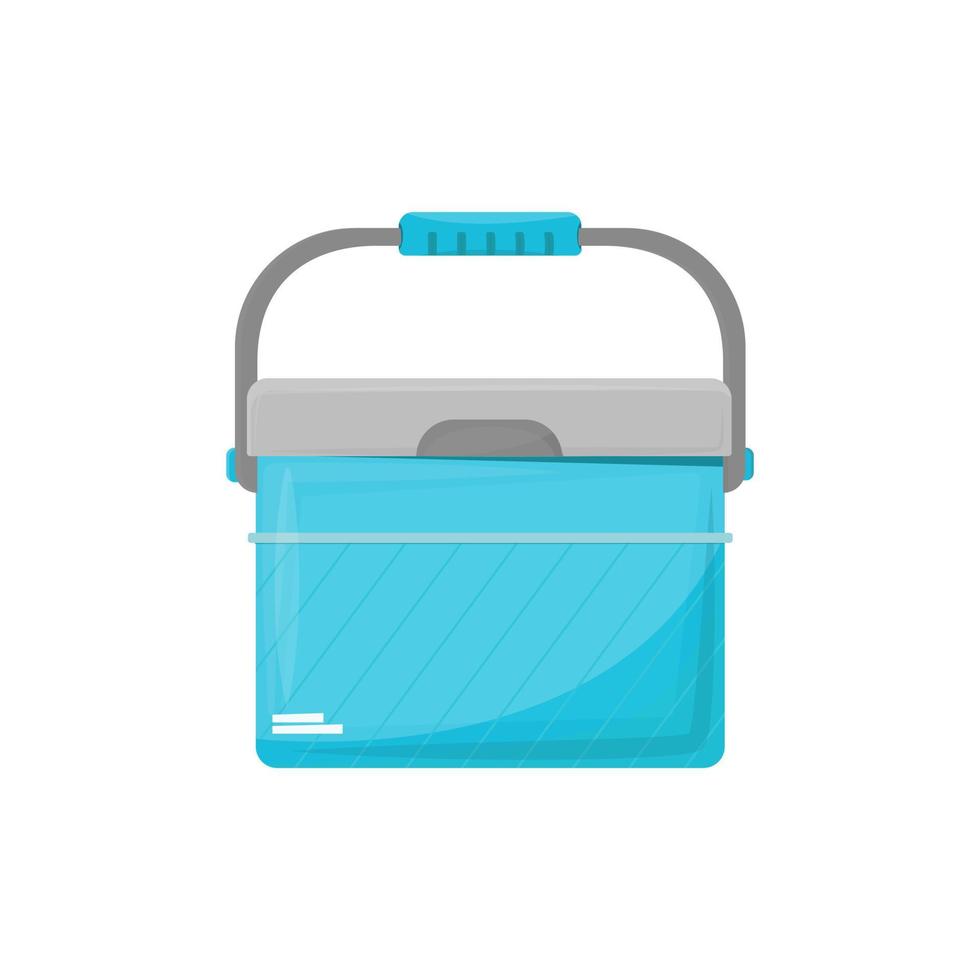 bolsa más fresca en azul sobre un fondo blanco. hielera cerrada. hielera portátil de mano para viajes por carretera, viajes a la playa y medicamentos. ilustración vectorial, plana vector