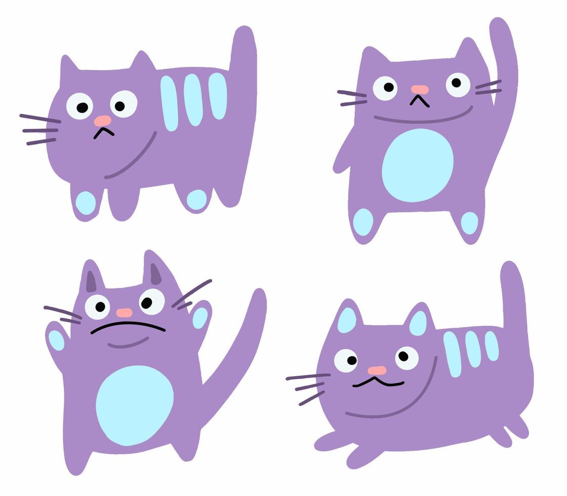 Draw vector illustration character collection cute cat.Doodle cartoon style.