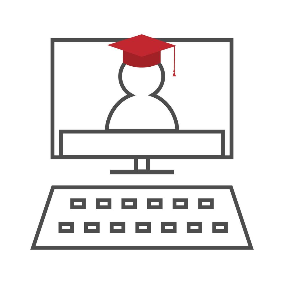 Outline computer with a silhouette of a man in a graduate hat. vector