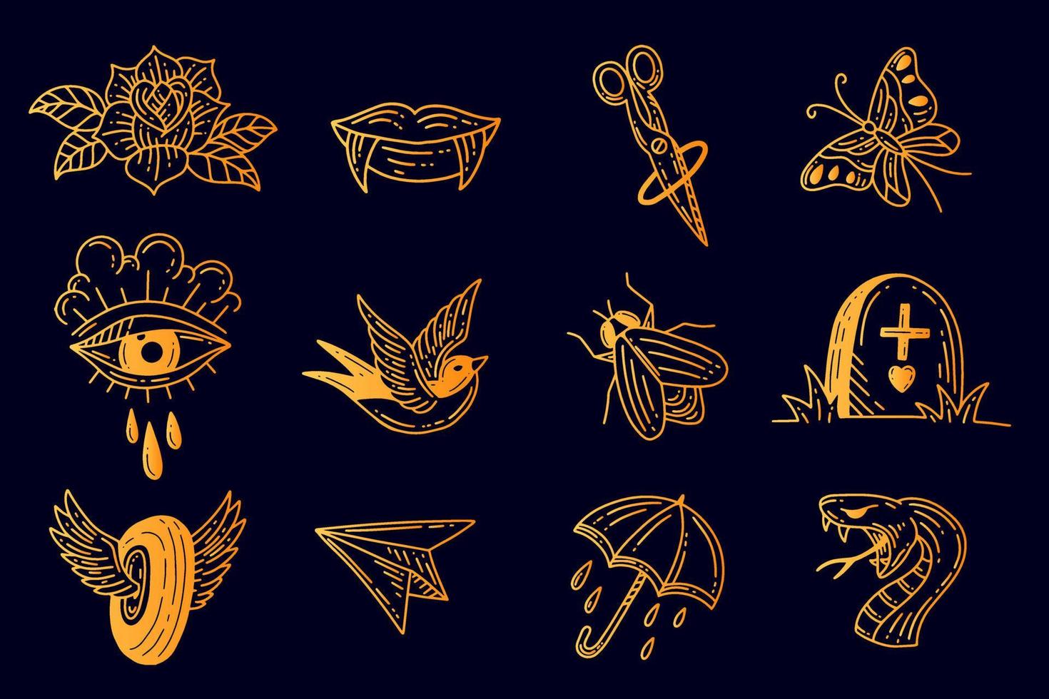 Set Collection Mystical Celestial Simple Minimalism Tattoo Clipart Symbol space doodle Esoteric elements vintage illustration vector