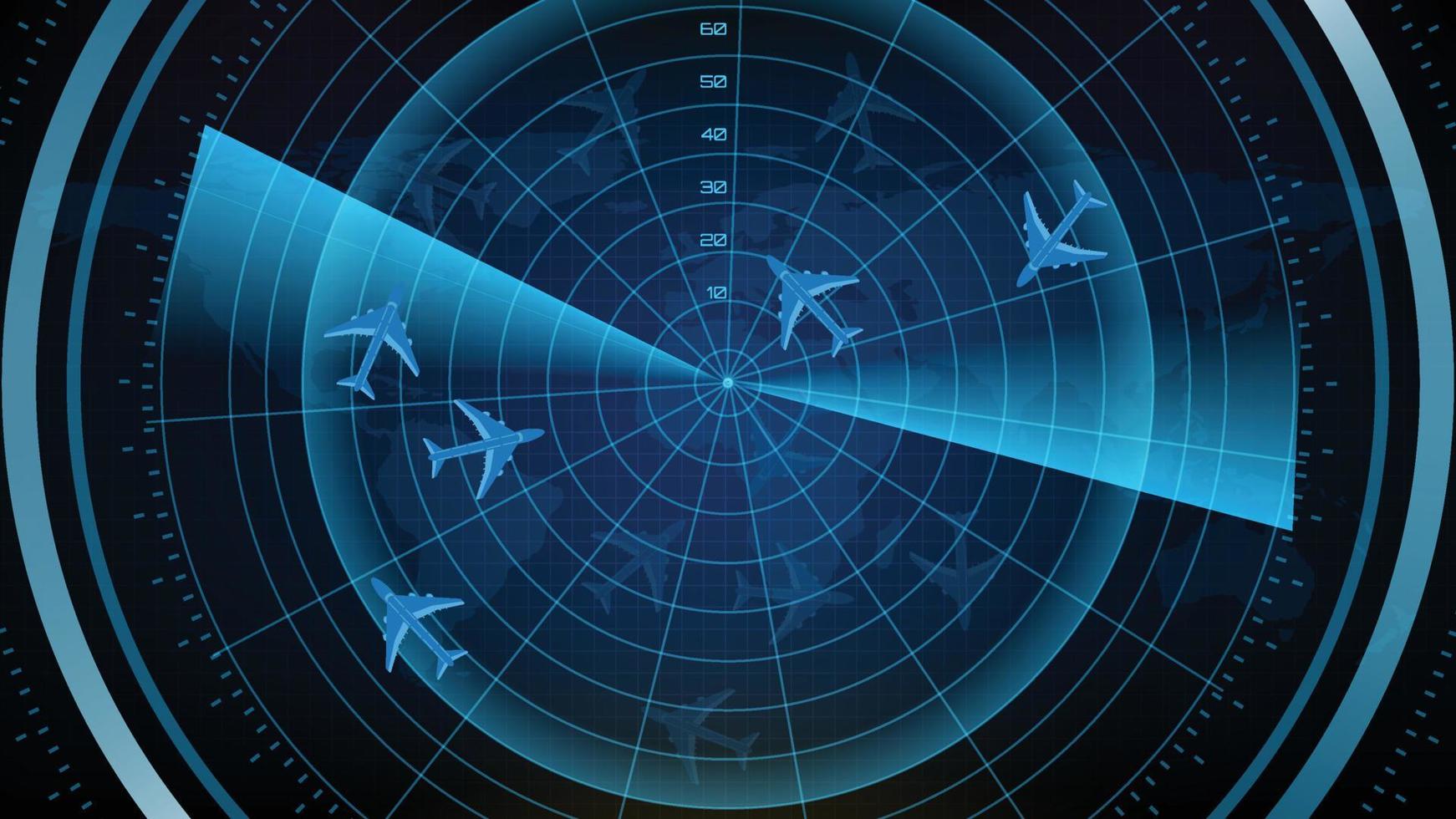 fondo abstracto de tecnología futurista exploración de pantalla ruta de ruta de avión de radar de vuelo con interfaz de exploración hud vector