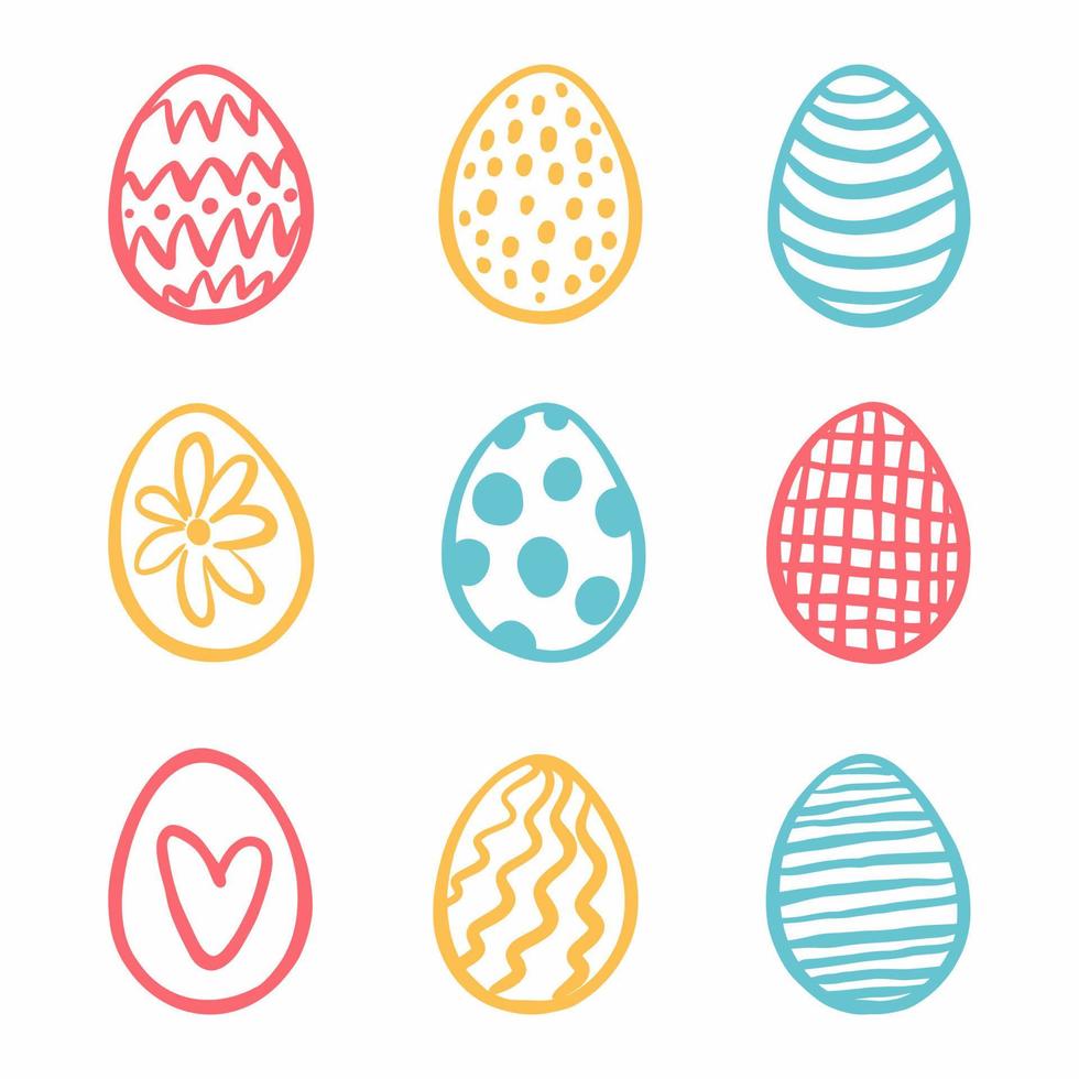 huevos de pascua multicolores, dibujados a mano vector