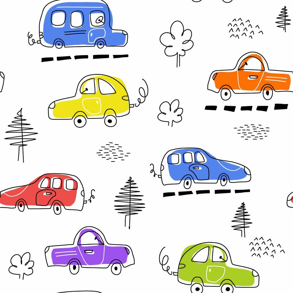 Children's pattern with funny cars vector