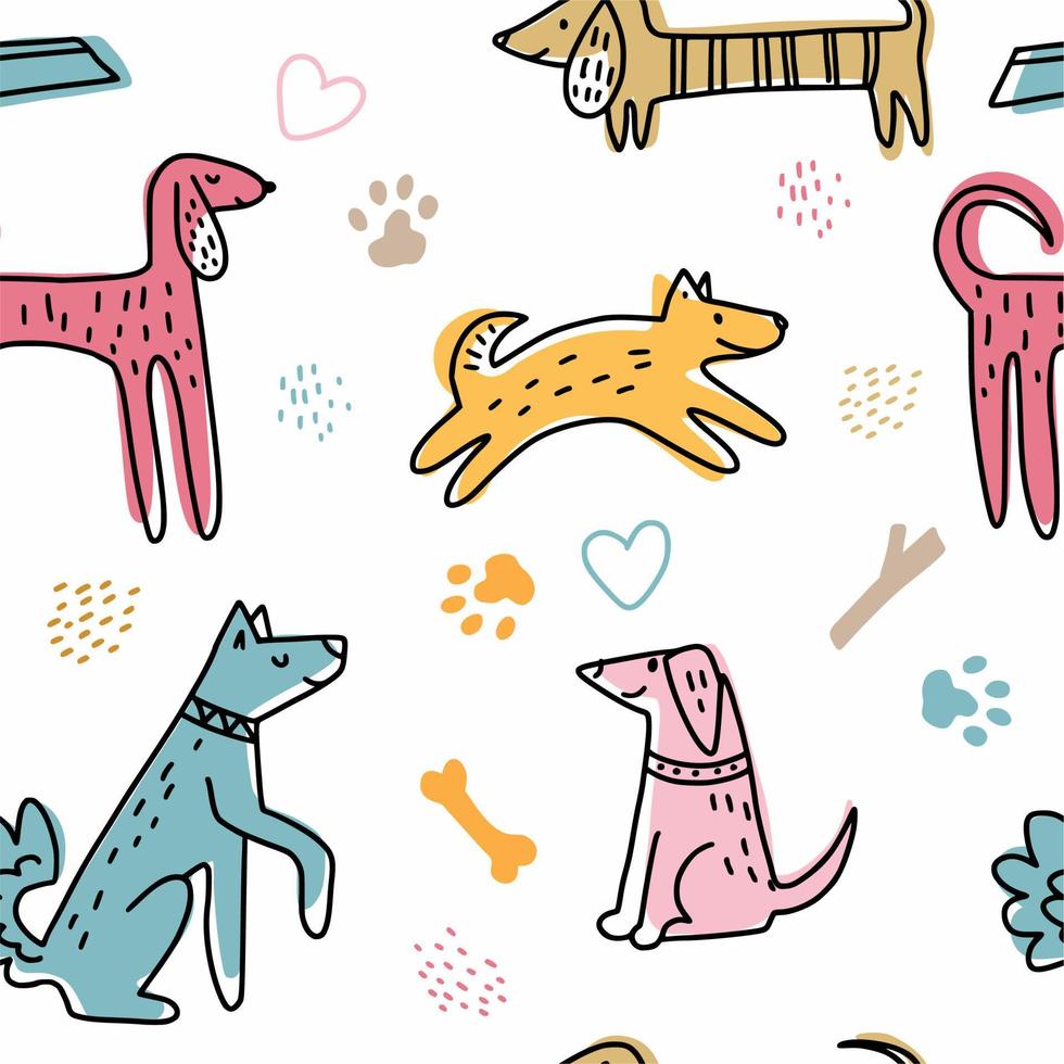 Funny hand-drawn dogs. Children's doodles. Children's pattern. vector