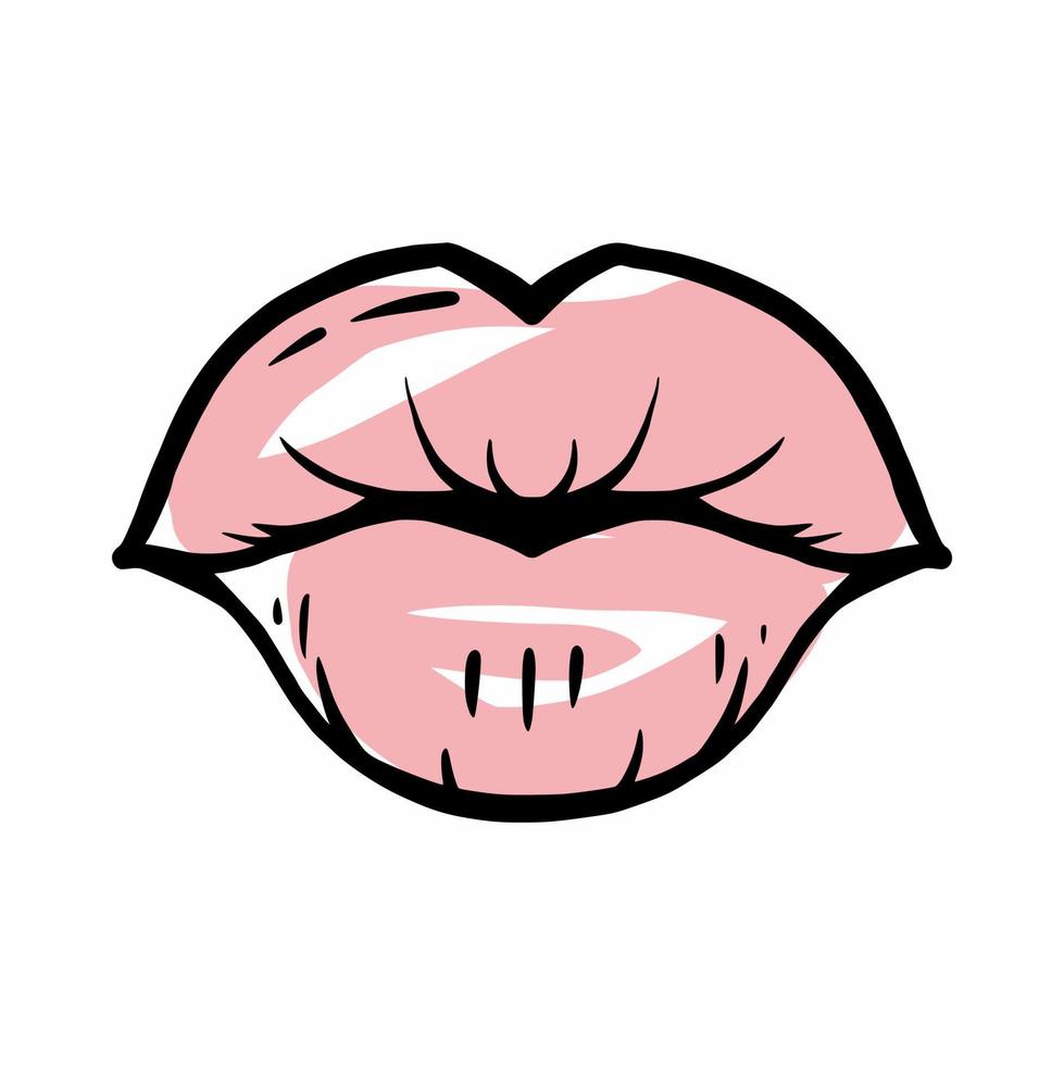 Women's lips painted with lipstick, hand drawing vector