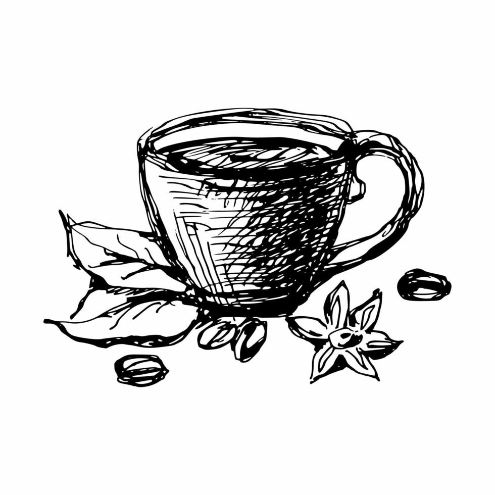 Hand-drawn coffee, doodles vector