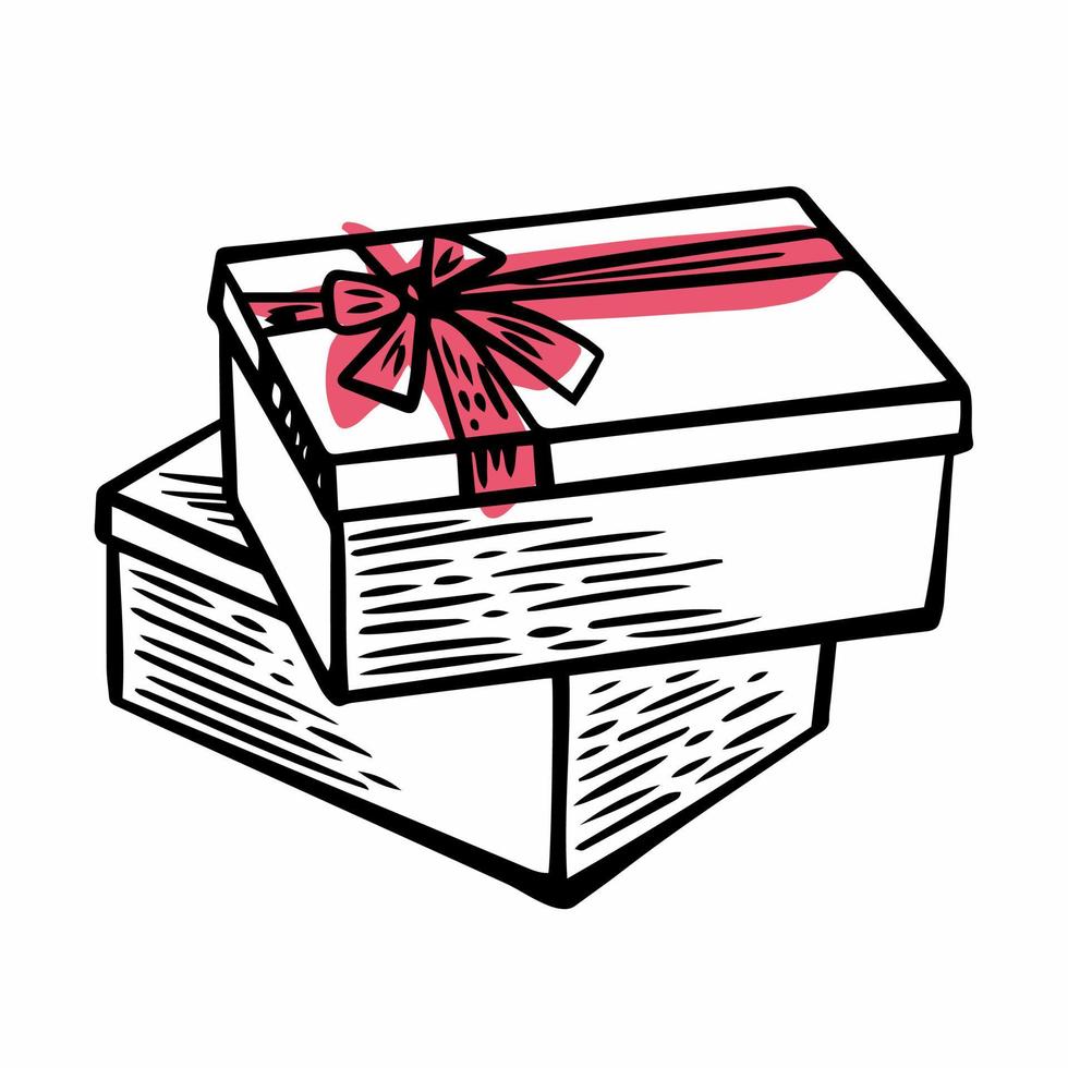 caja de regalo con lazo de raso, dibujada a mano vector