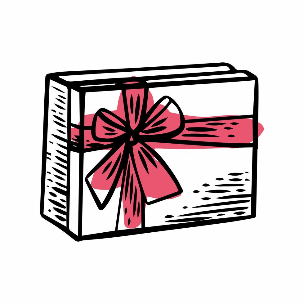 Gift box with a satin bow, hand-drawn vector