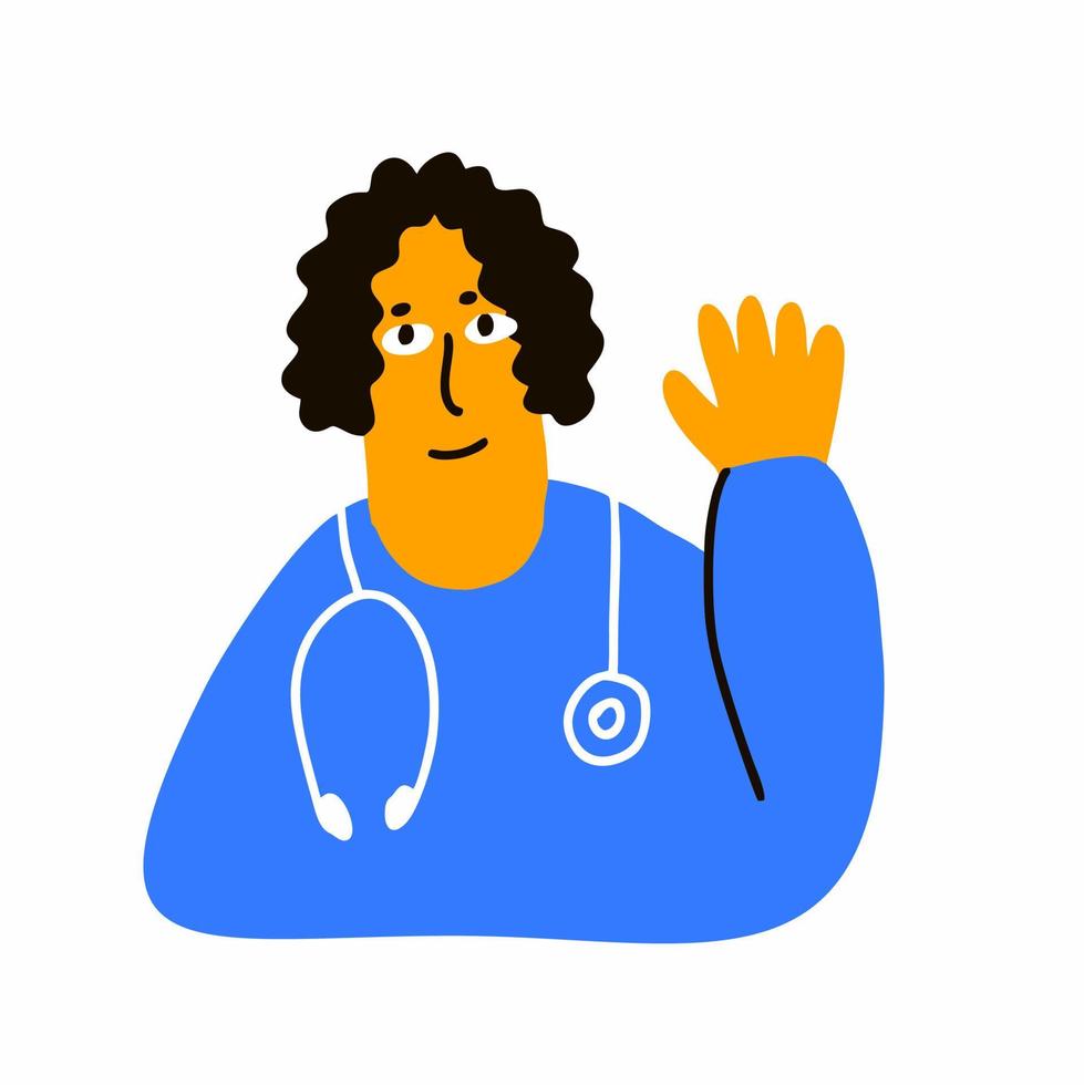 Cute hand-drawn doctor. Children's doodles vector