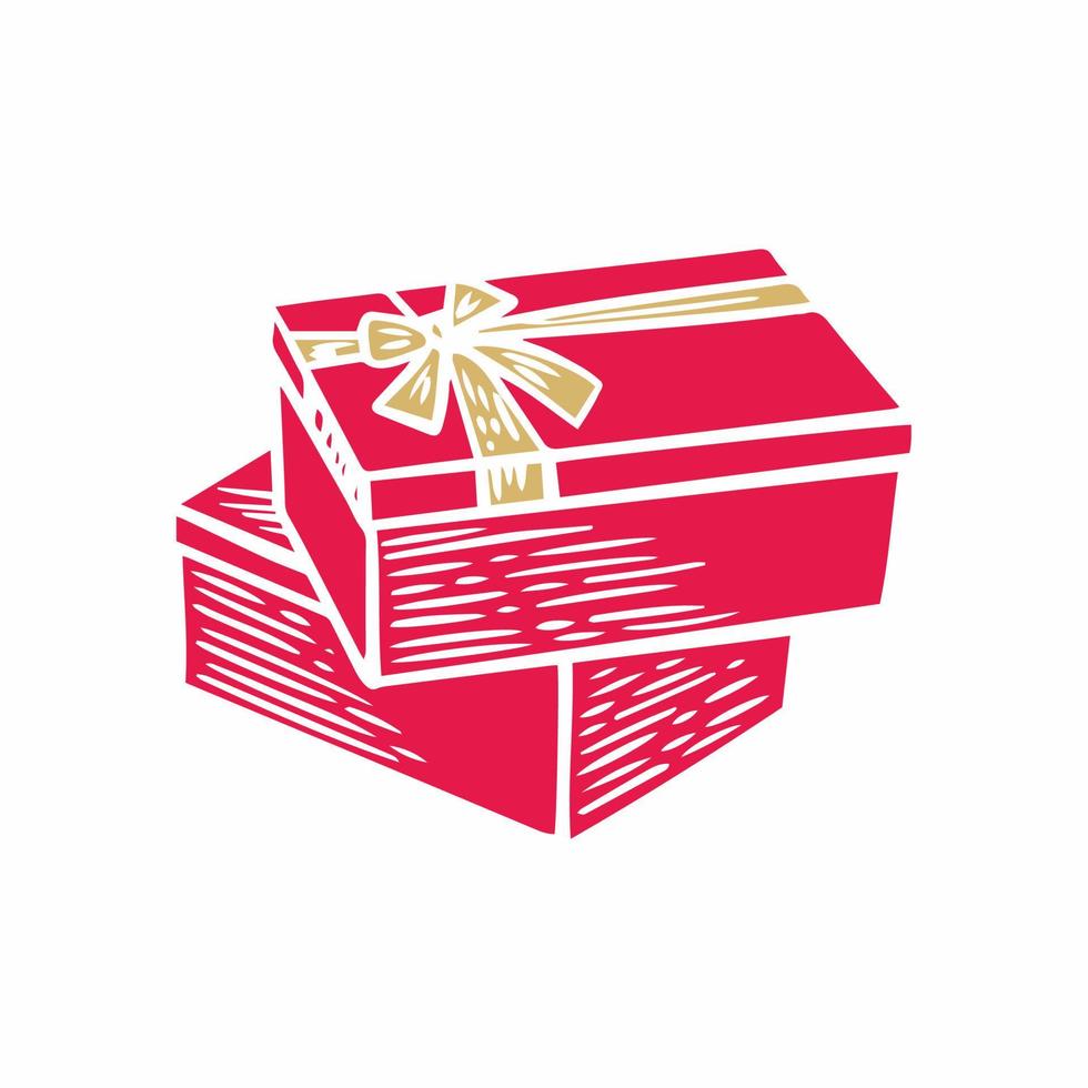 Gift box with a satin bow, hand-drawn vector