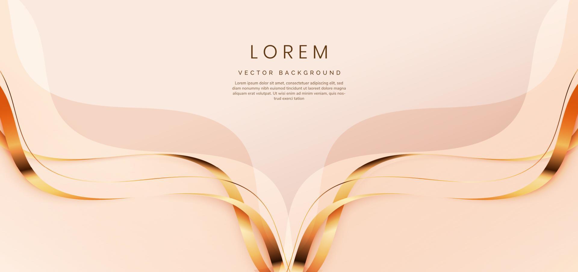 Abstract 3d template gold curved ribbon on light cream background with copy space for text. Luxury design style. vector