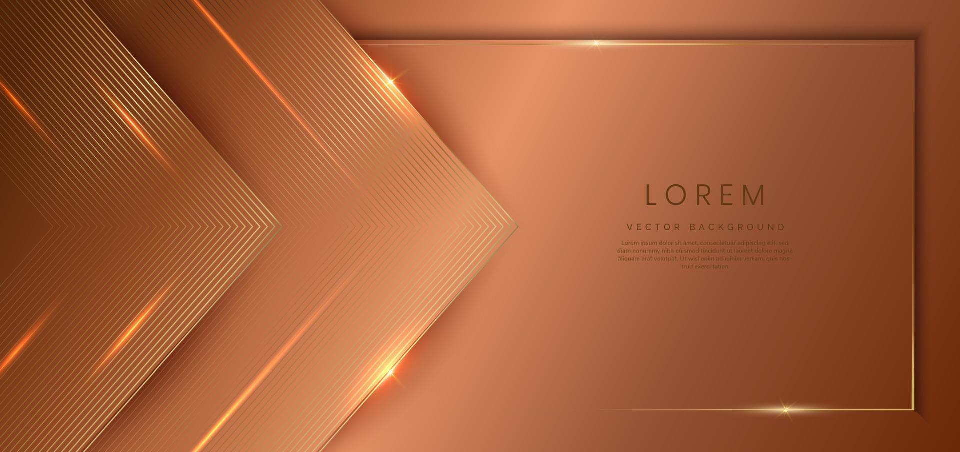 Abstract 3d template brown background with gold lines triangles wavy sparking with copy space for text. Luxury style. vector