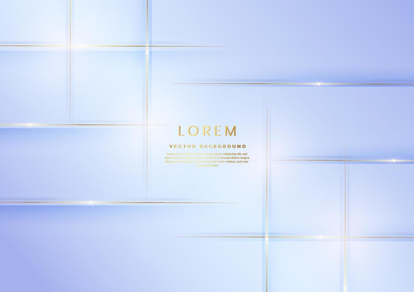 Abstract 3d template light blue background with gold lines diagonal sparking with copy space for text. Luxury style. vector