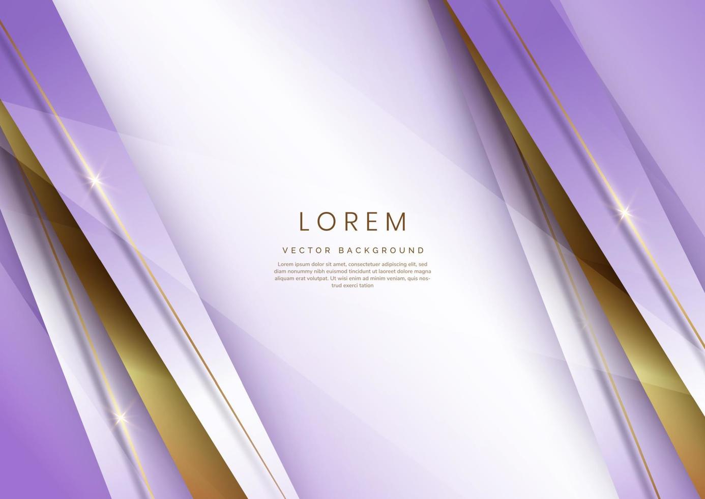 Abstract luxury white and soft purple elegant geometric diagonal overlay layer background with golden lines. vector