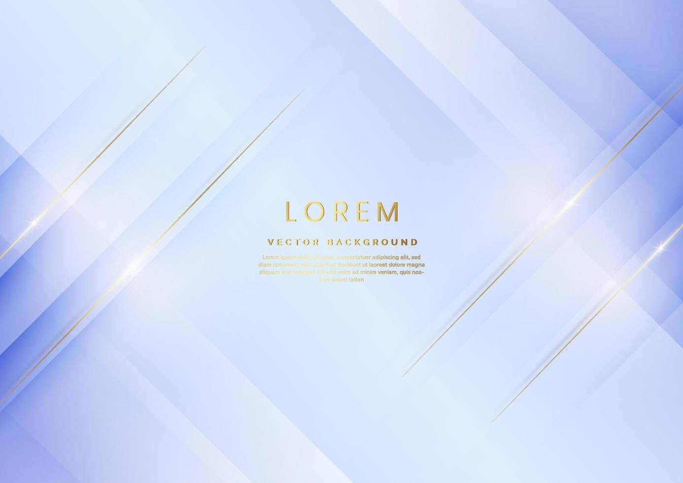 Abstract 3d template light blue background with gold lines diagonal sparking with copy space for text. Luxury style vector