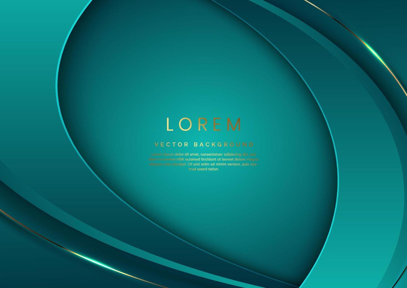 Abstract 3d green background with gold lines curved wavy sparkle with copy space for text. Luxury style template design. vector