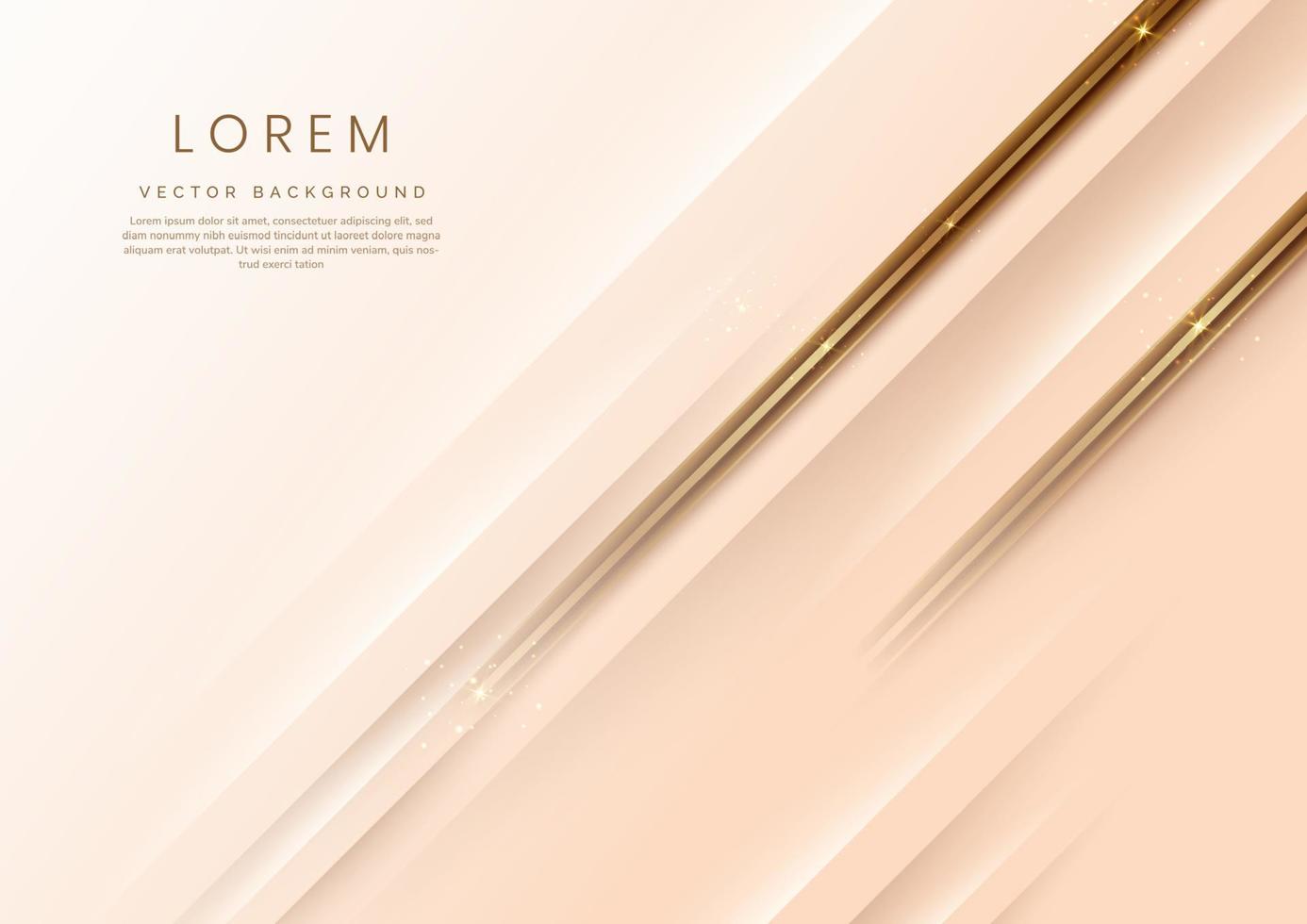 Abstract 3d template rose gold background with gold lines diagonal sparking with copy space for text. Luxury style. vector