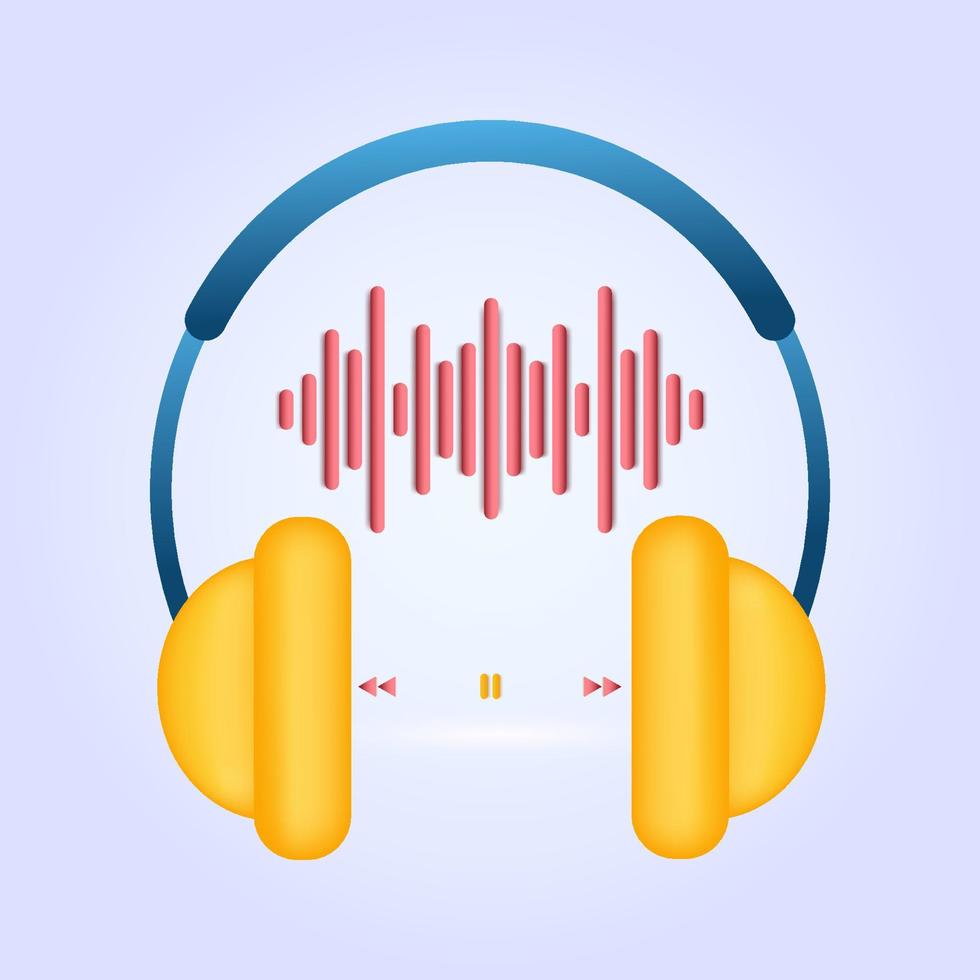 3d headphone sound wave, audio listening on white background. vector